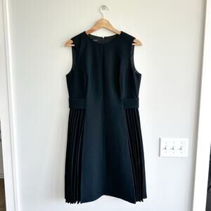 Lafayette 148 New York Wool Sleeveless Pleated Mini Shift Dress Black 10 NWT